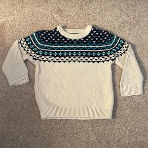 Cherokee Cream Sweater with Teal & Navy Patterned Yoke